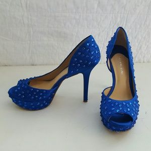 Blue bling platform heels, 7.5, Never Worn